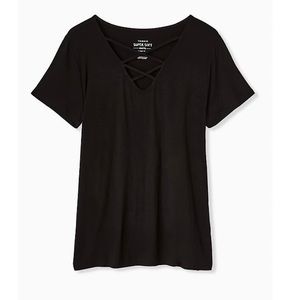 Torrid super soft black lattice v-neck tee
